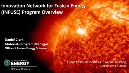 Innovation Network for Fusion Energy (INFUSE) Program Overview