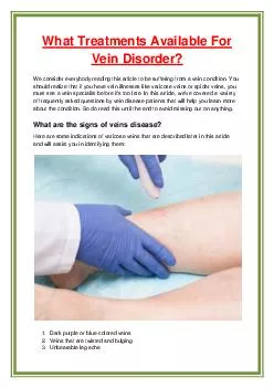 What Treatments Available For Vein Disorder?