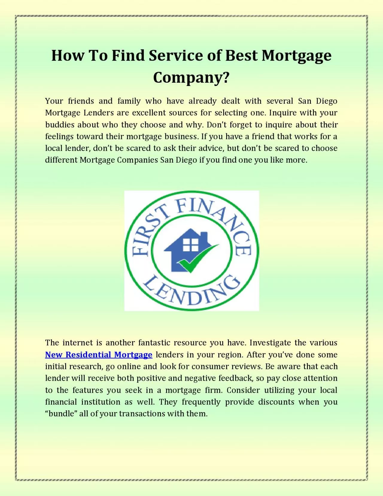 How To Find Service of Best Mortgage Company?
