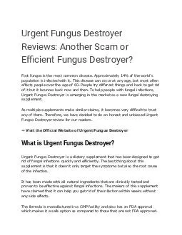 Urgent Fungus Destroyer Reviews: Another Scam or Efficient Fungus Destroyer?