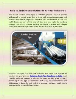 Role of Stainless steel pipes in various industries
