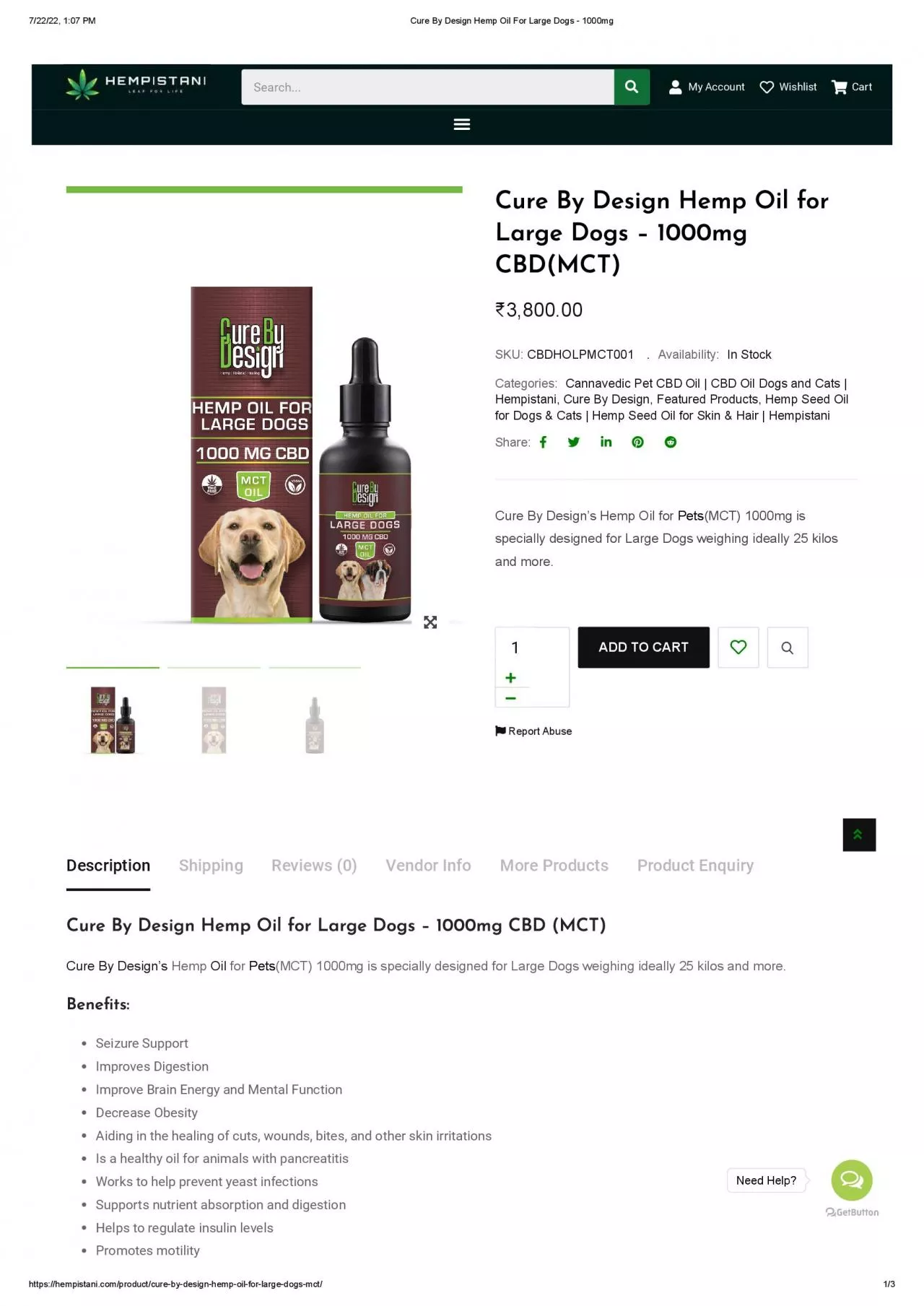 Cure By Design Hemp Oil For Large Dogs