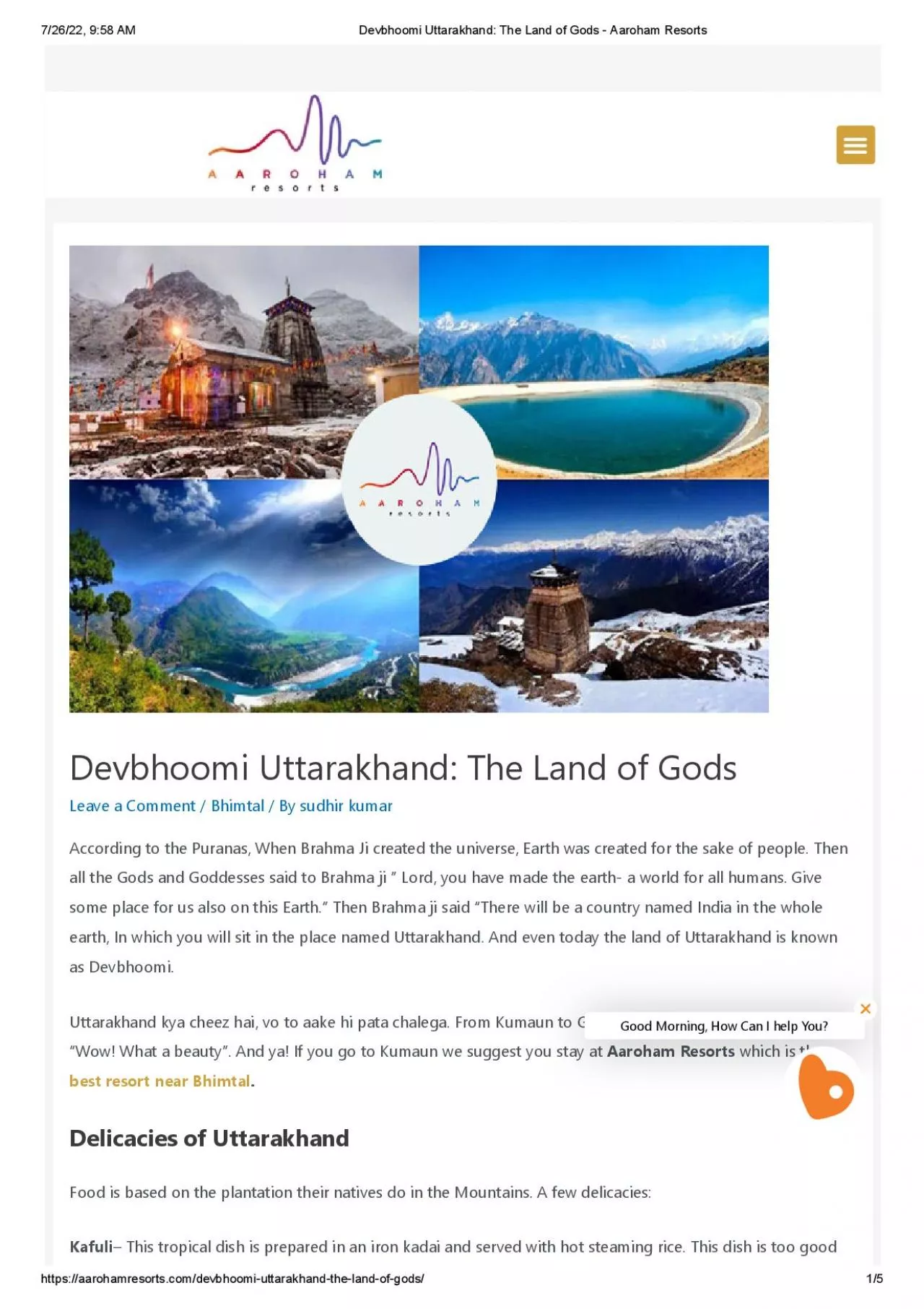 PDF-Devbhoomi Uttarakhand-The Land of Gods - Aaroham Resorts