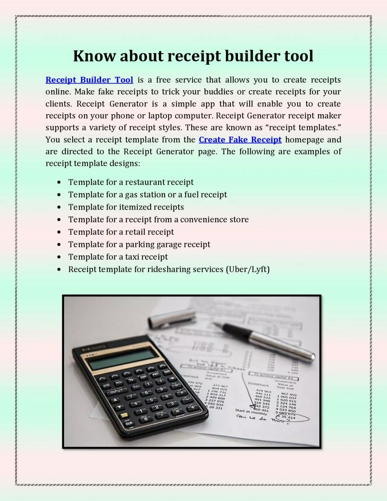 Know about receipt builder tool