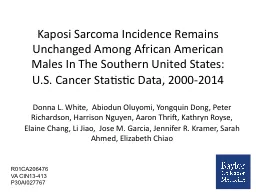 Kaposi Sarcoma Incidence Remains Unchanged Among African American Males In The Southern