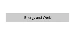 Energy and Work Learning Objectives