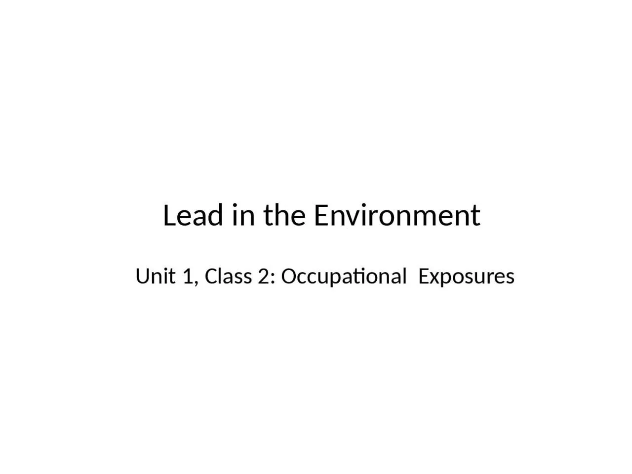 Lead in the Environment