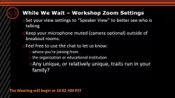 While We Wait – Workshop Zoom Settings