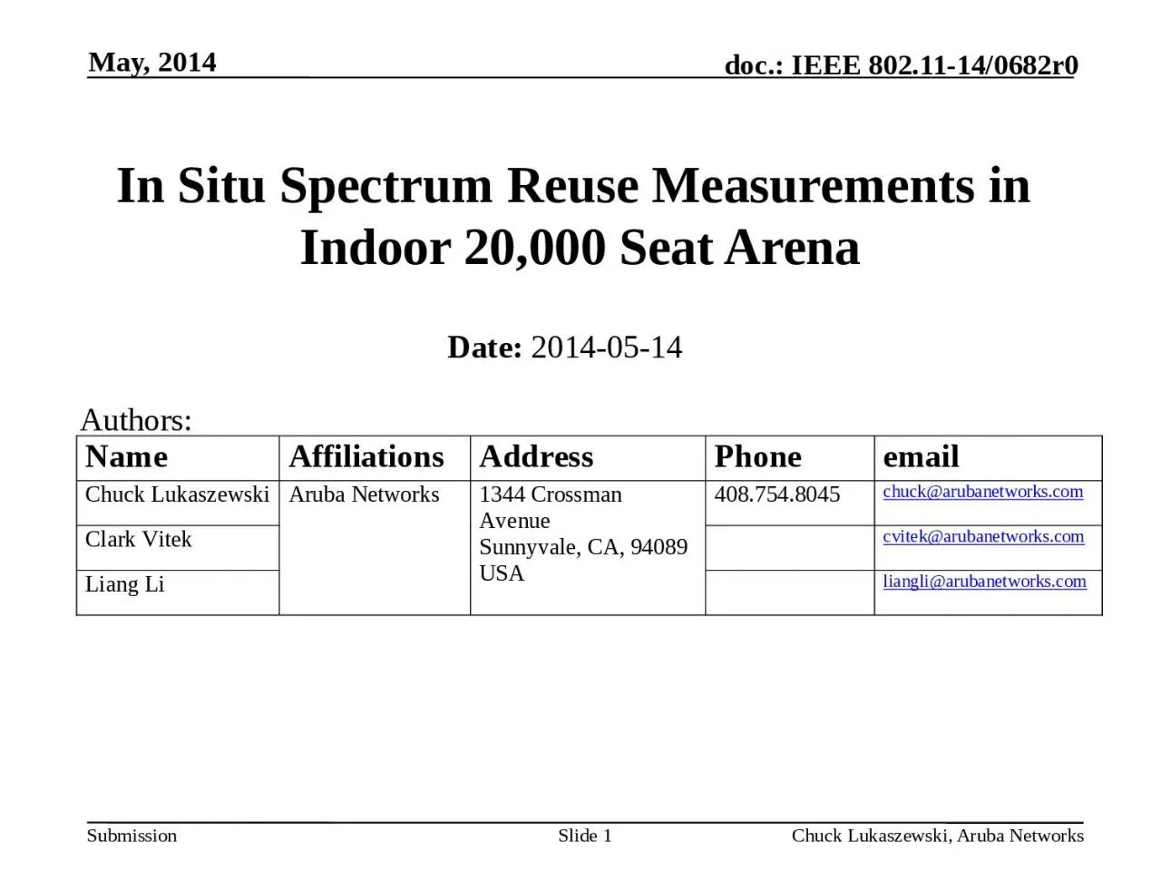 PPT-In Situ Spectrum Reuse Measurements in Indoor 20,000 Seat Arena