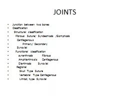 JOINTS Junction between two bones