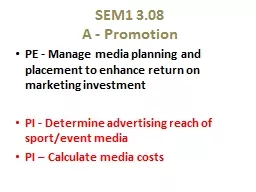 SEM1 3.08 A - Promotion PE - Manage media planning and placement to enhance return on marketing inv