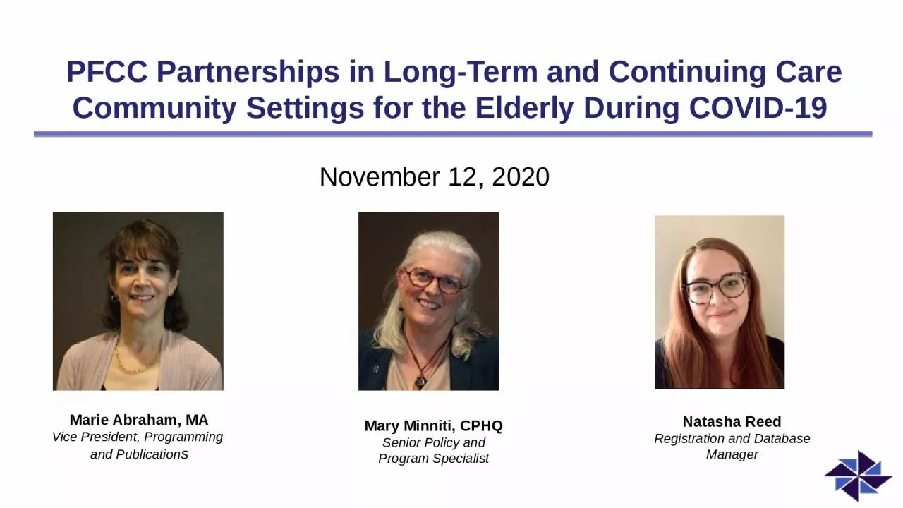PFCC Partnerships in Long-Term and Continuing Care Community Settings for the Elderly