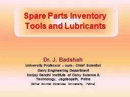 Spare Parts Inventory Tools and Lubricants