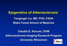 Epigenetics  of Atherosclerosis