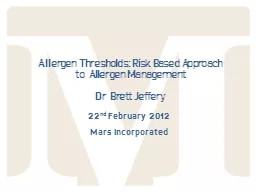 Allergen Thresholds: Risk Based Approach