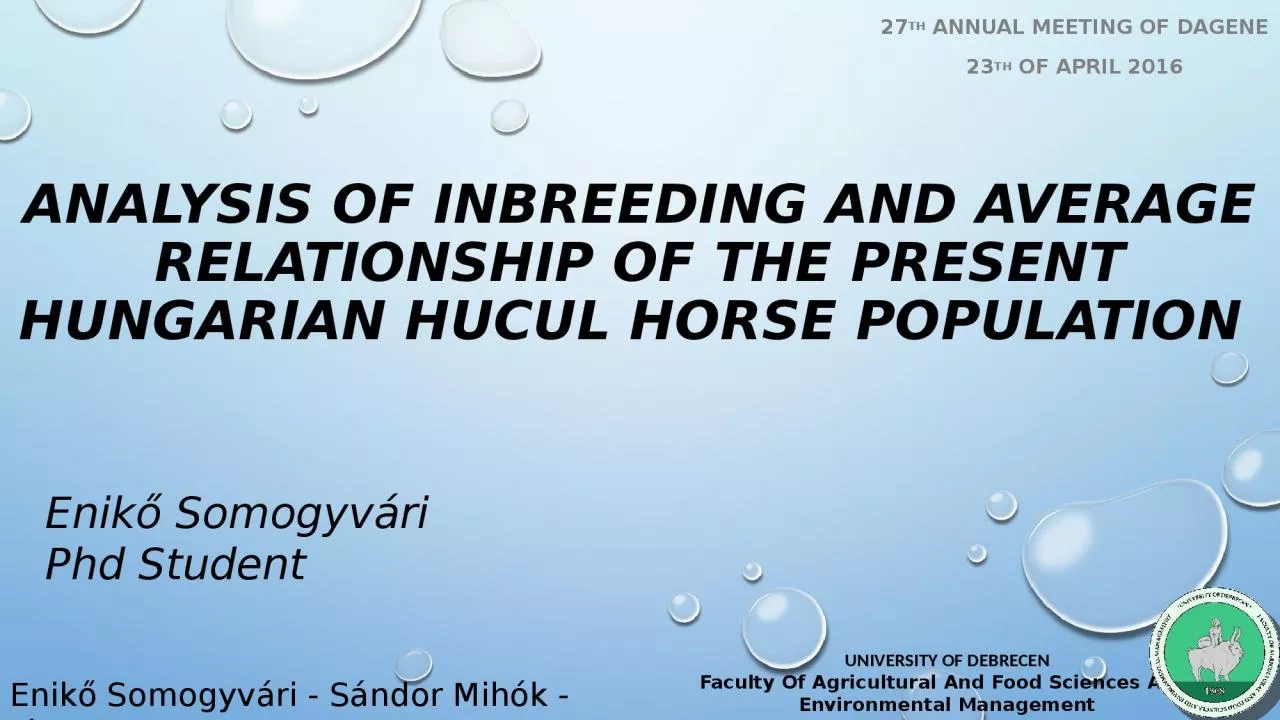 Analysis of inbreeding and average relationship of the present Hungarian Hucul Horse population
