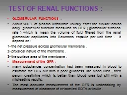 TEST OF RENAL FUNCTIONS