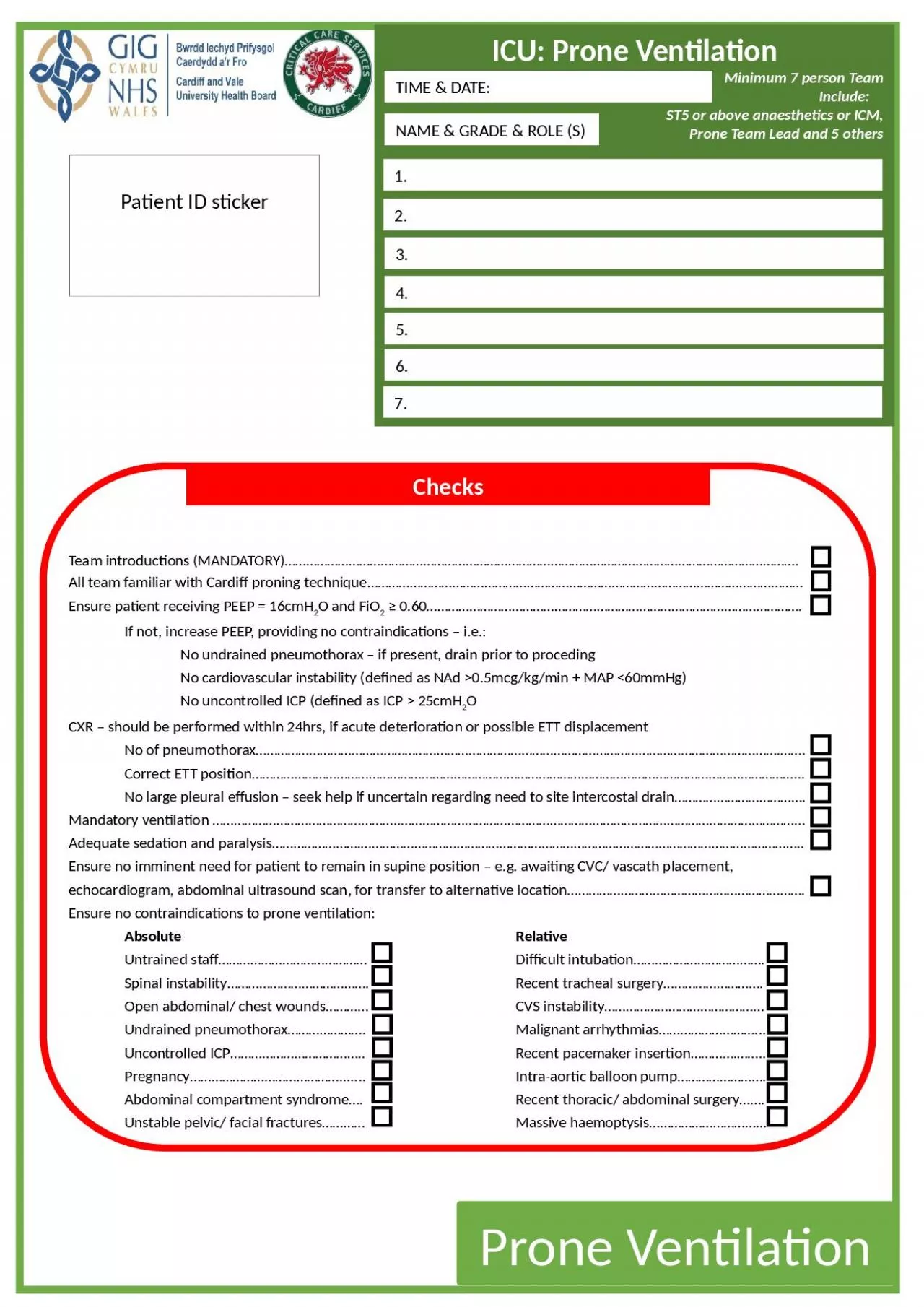 PPT-Patient ID sticker ICU: Prone Ventilation