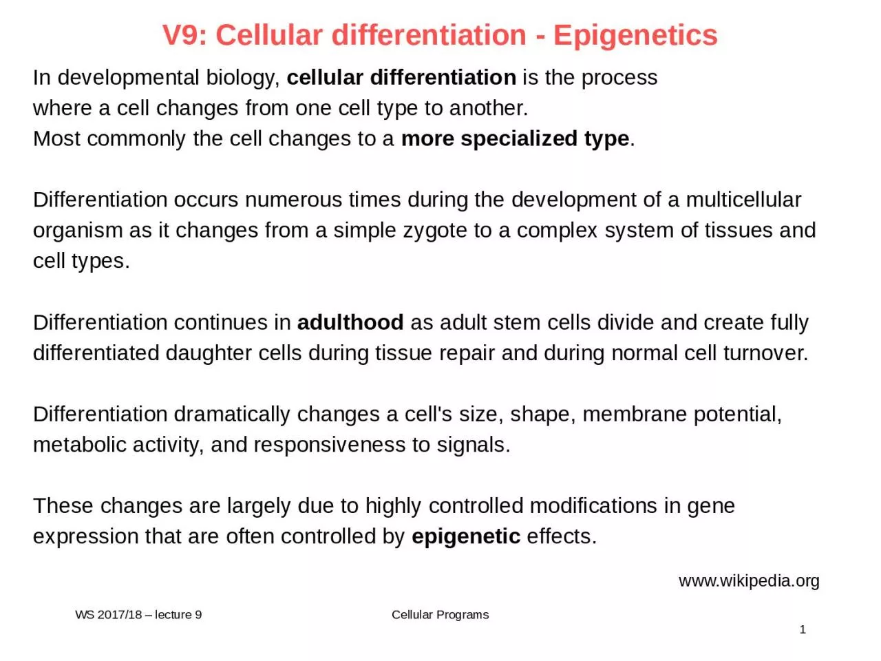 V9: Cellular differentiation - Epigenetics