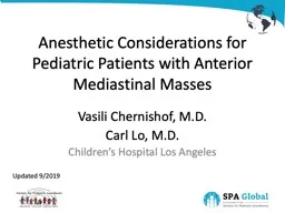 Anesthetic Considerations for Pediatric Patients with Anterior Mediastinal Masses