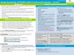 1 Manager Message Map: OUTPATIENT SARS-CoV-2 Monoclonal Antibodies – Tip Sheet