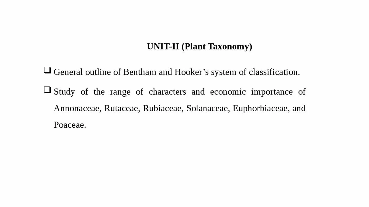 General outline of Bentham and Hooker’s system of