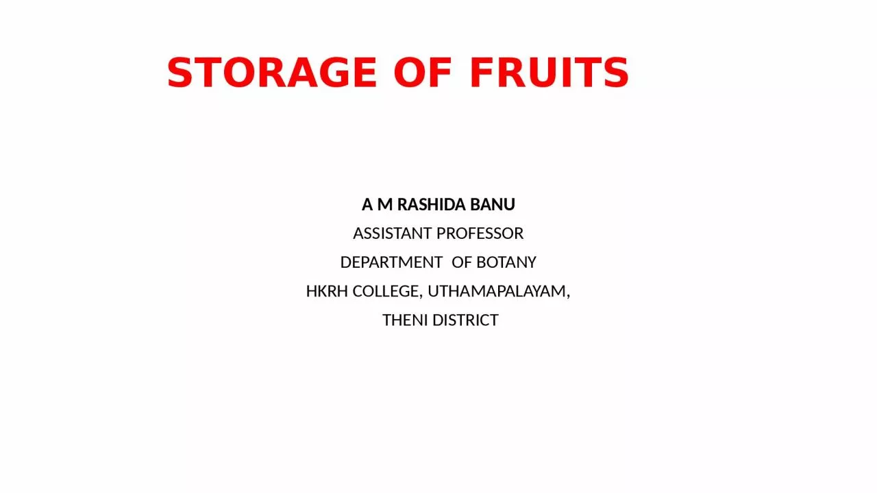 STORAGE OF FRUITS A