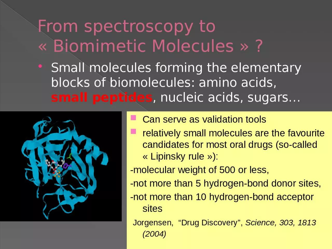From spectroscopy to « Biomimetic Molecules » ?