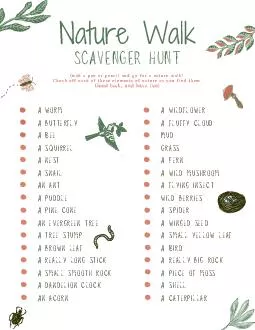 Nature Walk Scavenger Hunt Printable Checklist