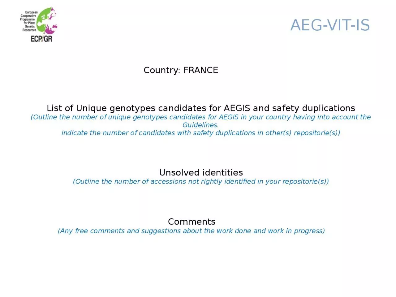 AEG-VIT-IS List of Unique genotypes candidates for AEGIS and safety duplications