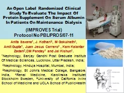 An Open Label Randomized Clinical Study To Evaluate The Impact Of Protein Supplement On Serum Album
