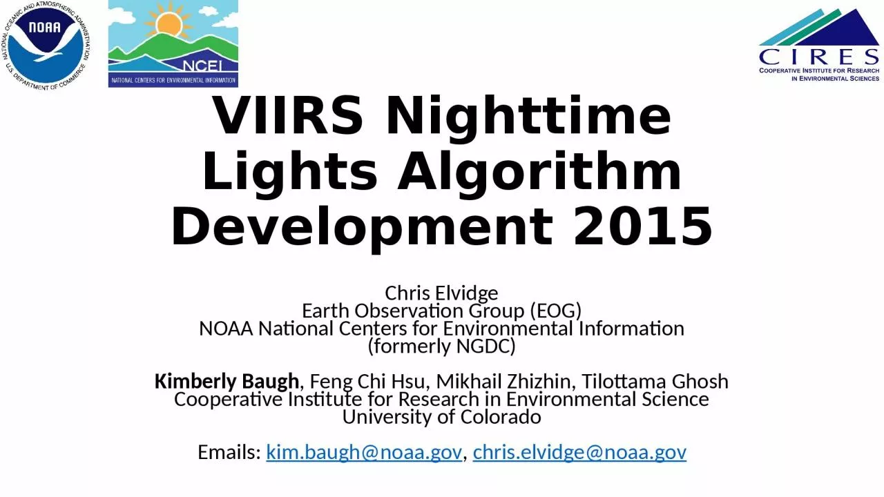 VIIRS Nighttime Lights Algorithm Development 2015