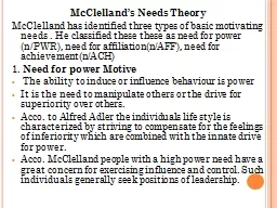 McClelland’s Needs Theory