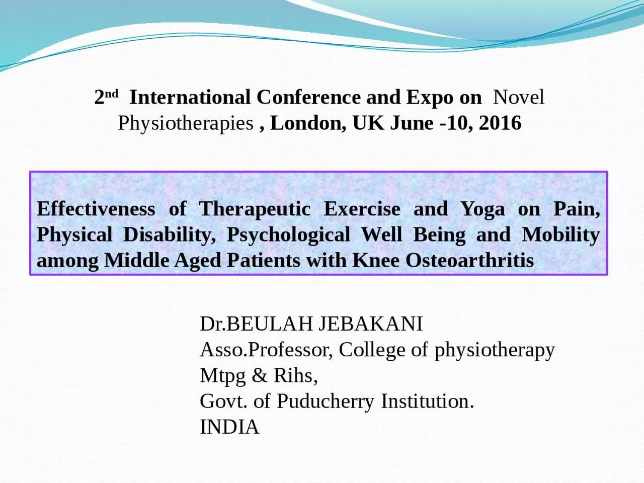 Effectiveness of Therapeutic Exercise and Yoga on Pain, Physical Disability, Psychological