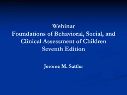 Webinar Foundations of Behavioral, Social, and Clinical Assessment of Children
