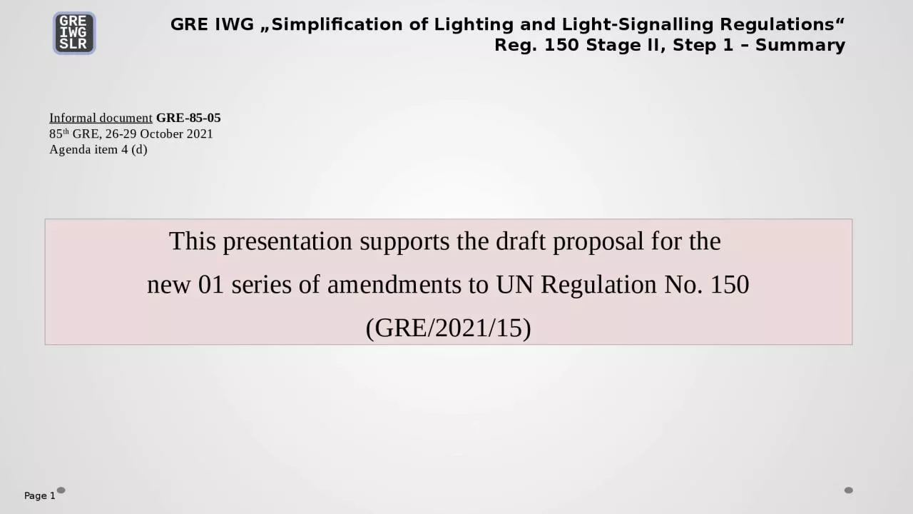 Page  1 This presentation supports the draft proposal for the