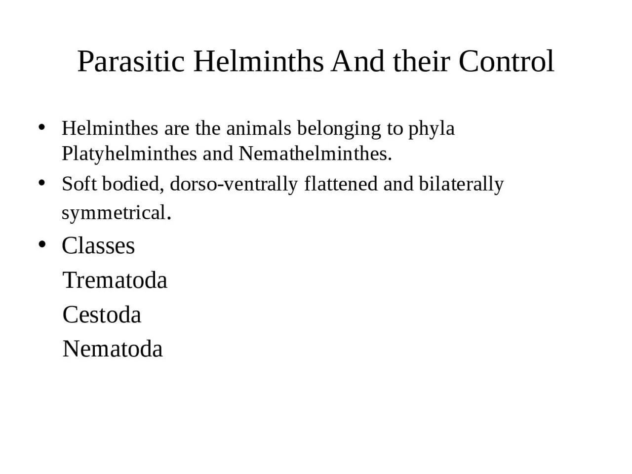 Parasitic  Helminths  And their Control