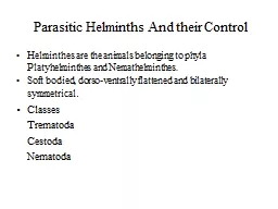 Parasitic  Helminths  And their Control