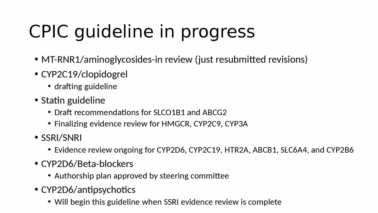 CPIC guideline in progress