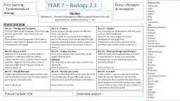 YEAR 7 – Biology 2.1 Big Idea: