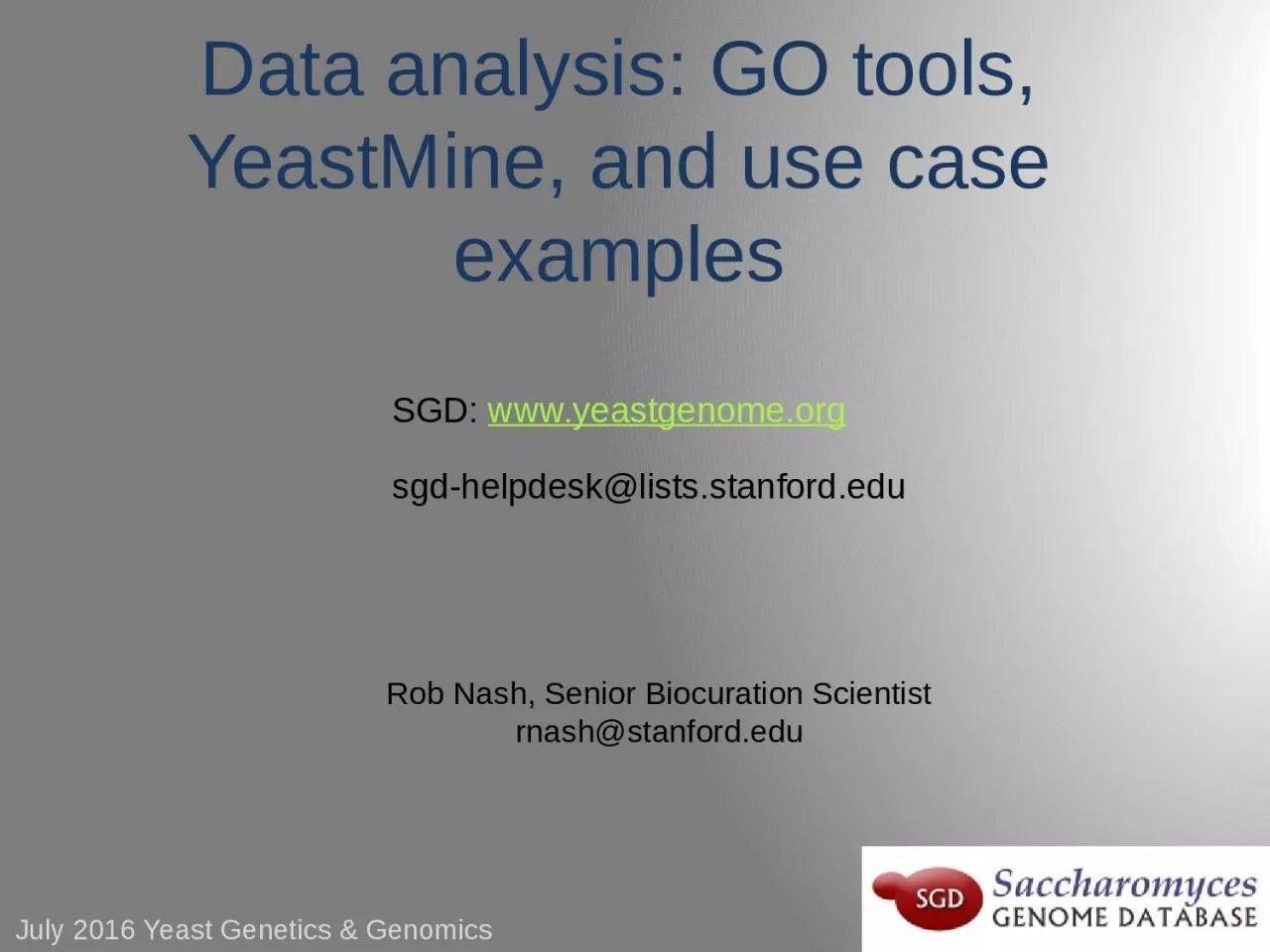 Data analysis: GO tools, YeastMine, and use case examples