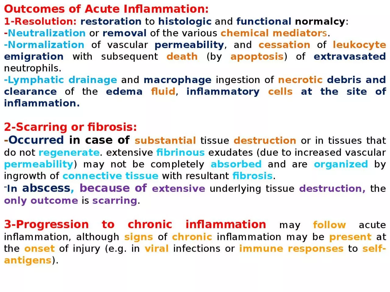 Outcomes of Acute  Inflammation: