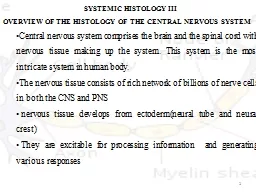 SYSTEMIC HISTOLOGY III OVERVIEW OF THE HISTOLOGY OF THE CENTRAL NERVOUS SYSTEM