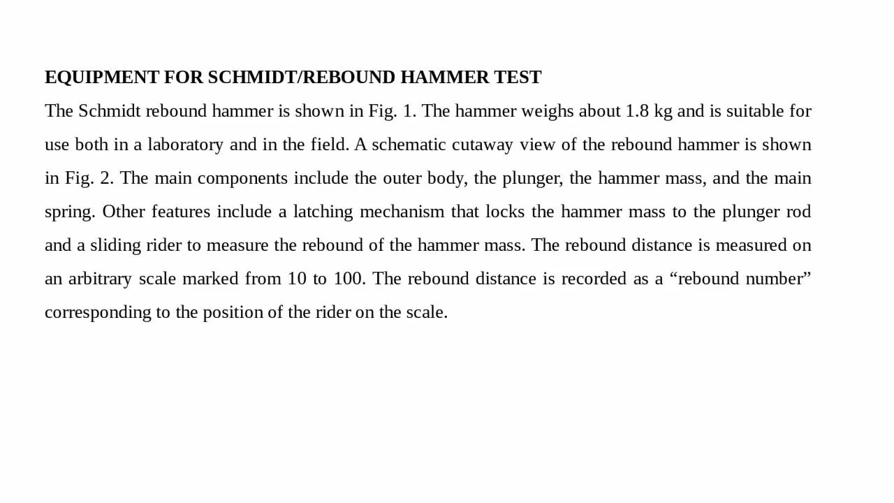 EQUIPMENT FOR SCHMIDT/REBOUND HAMMER TEST