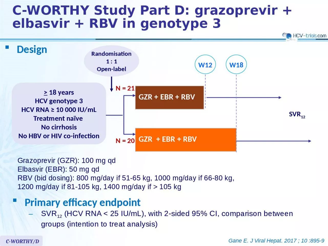 C-WORTHY Study Part D: grazoprevir + elbasvir + RBV in genotype 3