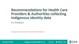 Recommendations for Health Care Providers & Authorities collecting Indigenous identity