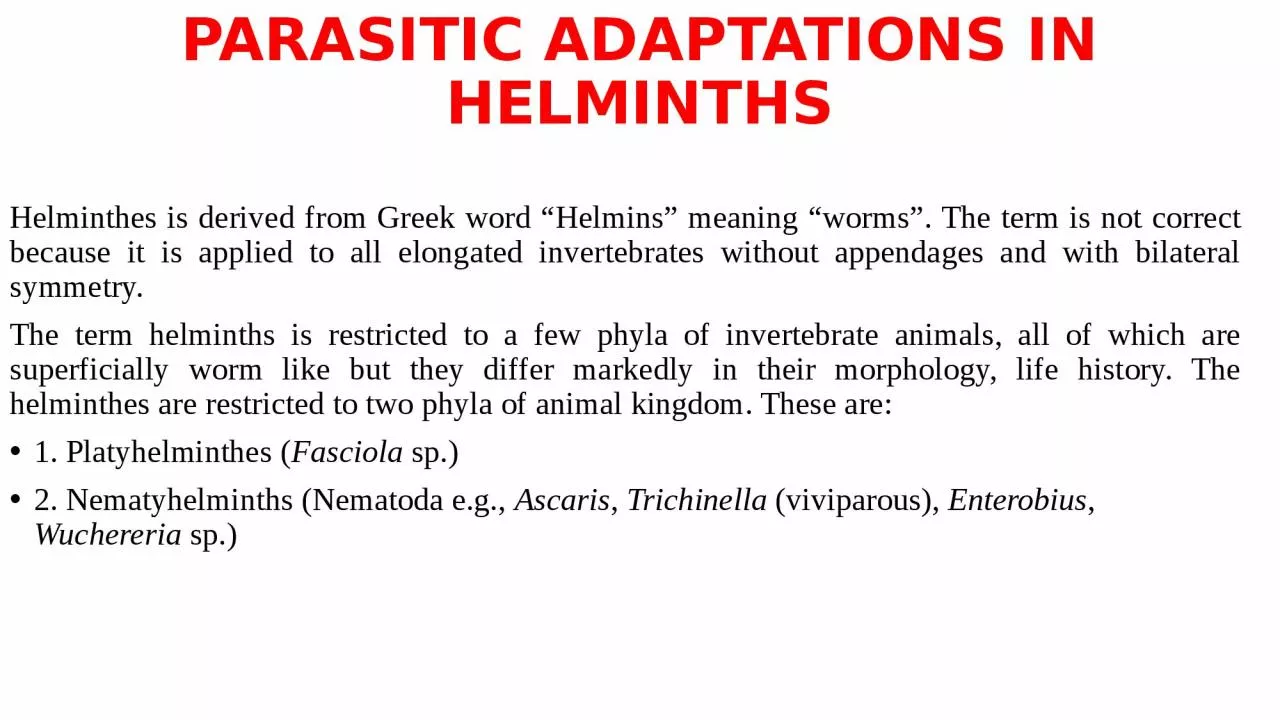 PARASITIC ADAPTATIONS IN HELMINTHS