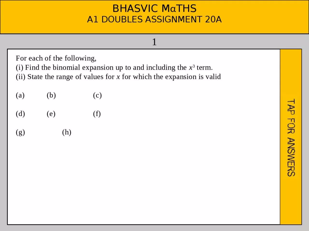 BHASVIC M α THS A1 DOUBLES ASSIGNMENT 20A