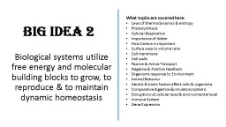 BIG IDEA 2 Biological systems utilize free energy and molecular building blocks to grow, to reprodu