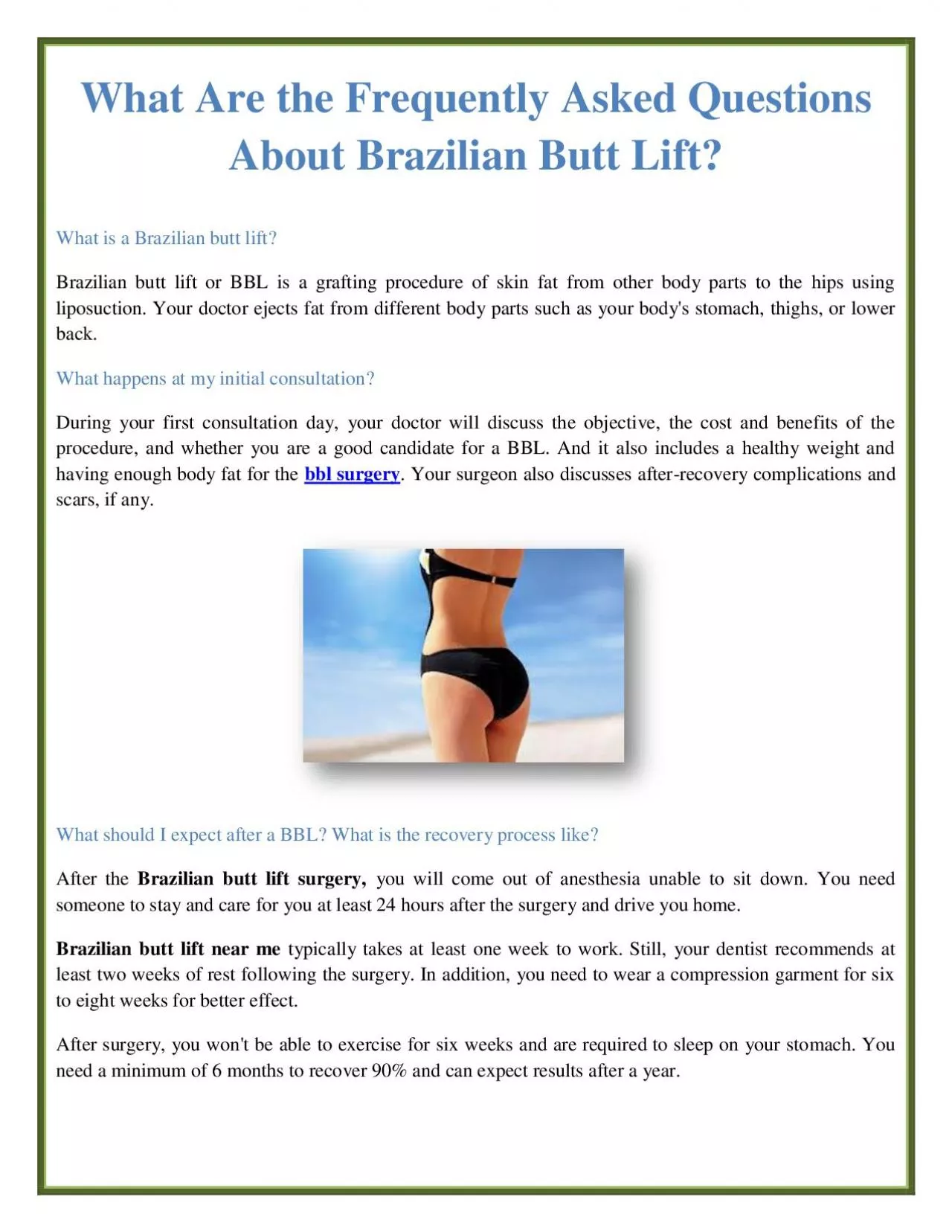 What Are the Frequently Asked Questions About Brazilian Butt Lift?
